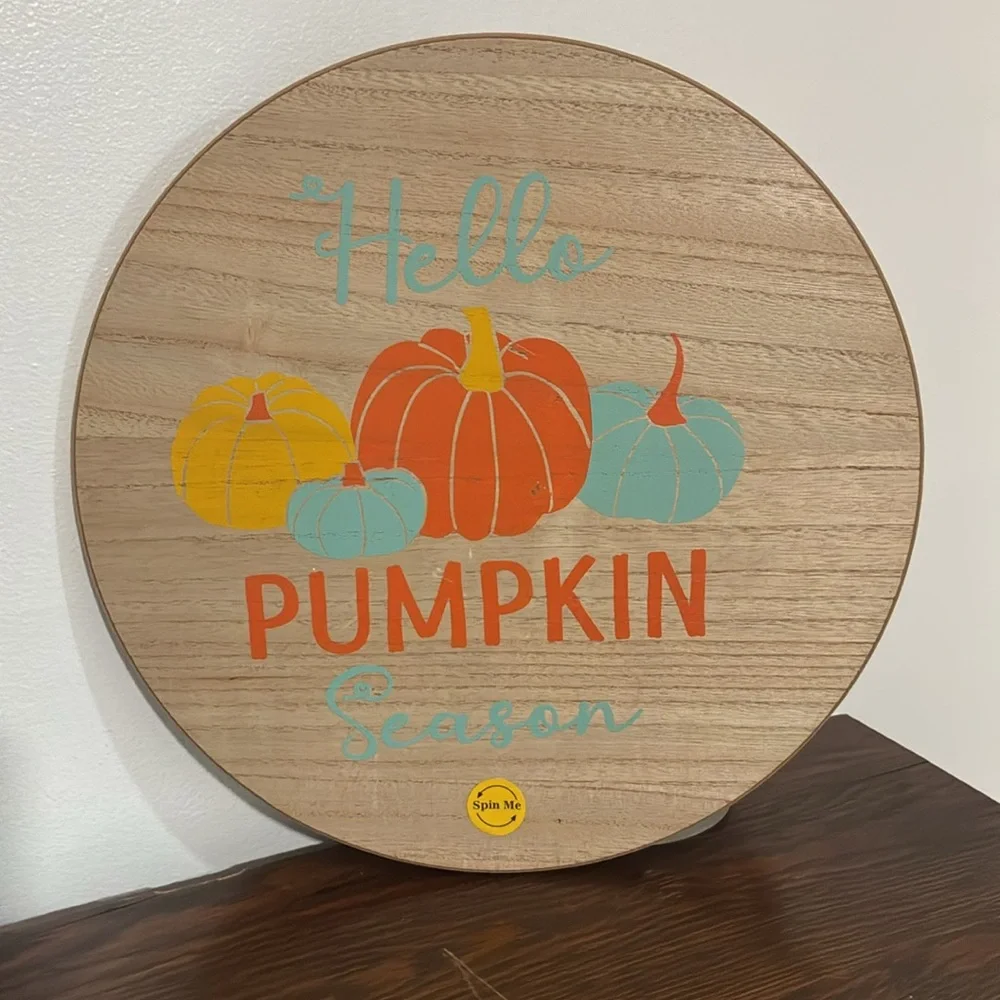 NWT- Hello Pumpkin Season- Wooden Lazy Susan w/ Colorful Pumpkins